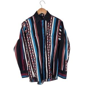 Vintage 90s Wrangler Mens 15.5-34 Western Brushpopper Striped Button Down Cowboy